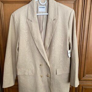 Double breasted tan linen blazer Large Old navy